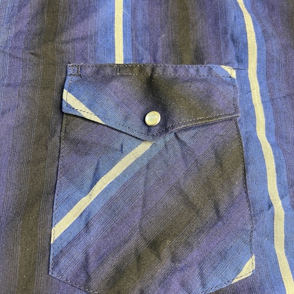Vtg Wrangler Western Pearl Snap Men‎ Shirt Size 19X35 Striped Faded Blue - Picture 8 of 10